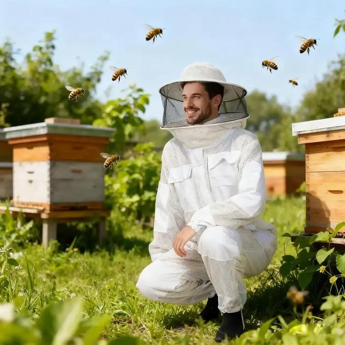 Combinaison de protection anti-abeilles triple couche avec chapeau amovible ventilée pour apiculteurs et amateurs protection ruche travail nature