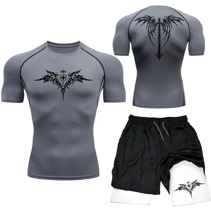 Nouveau MMA boxe Compression ensemble vêtements de Sport pour hommes séchage rapide Shorts de Sport