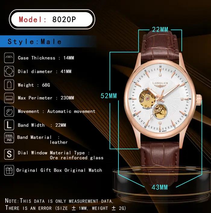 LONGLUX montre automatique style élégant en gros montres mécaniques squelette rome étanche montre po