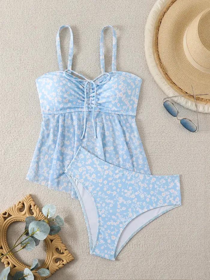 2026 Tankini à volants deux pièces pour femme, maillot de bain à bretelles avec cordon de serrage, t