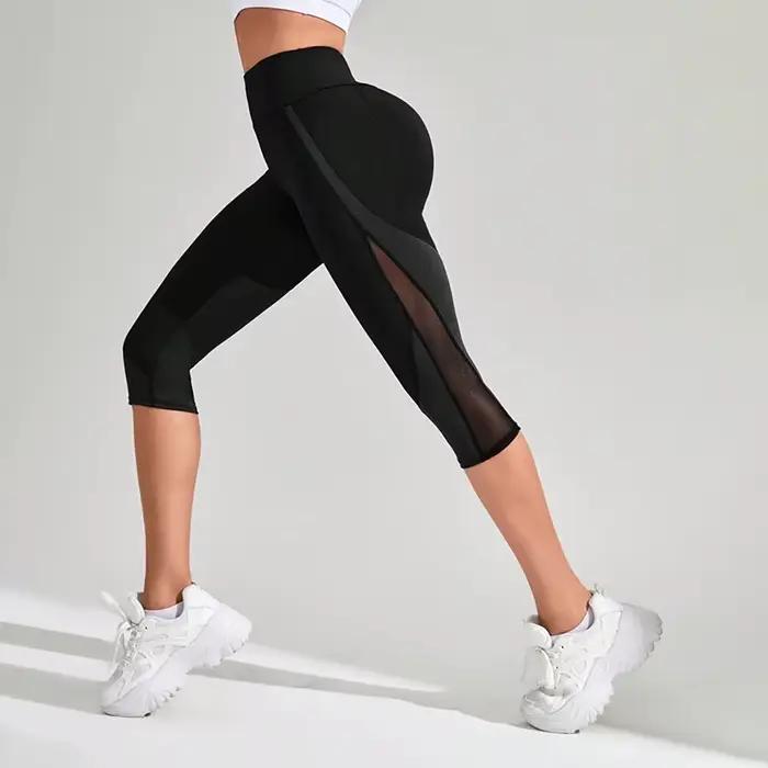 Pantalon yoga maille taille haute femme - Capri training avec poches tuniControl