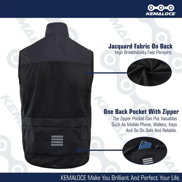 KEMALOCE-Gilet de cyclisme bleu marine pour homme, 2023 fibre, noir, léger, extérieur, coupe-vent, s