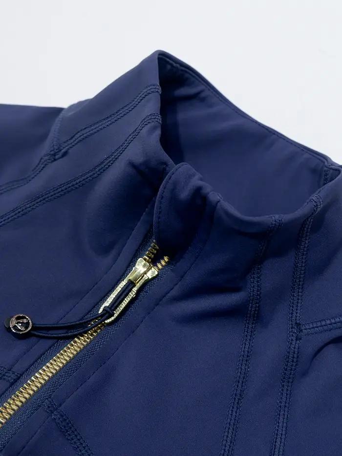 Veste de yoga pour femme avec fermeture éclair dorée, veste de sport à col montant, haut de fitness