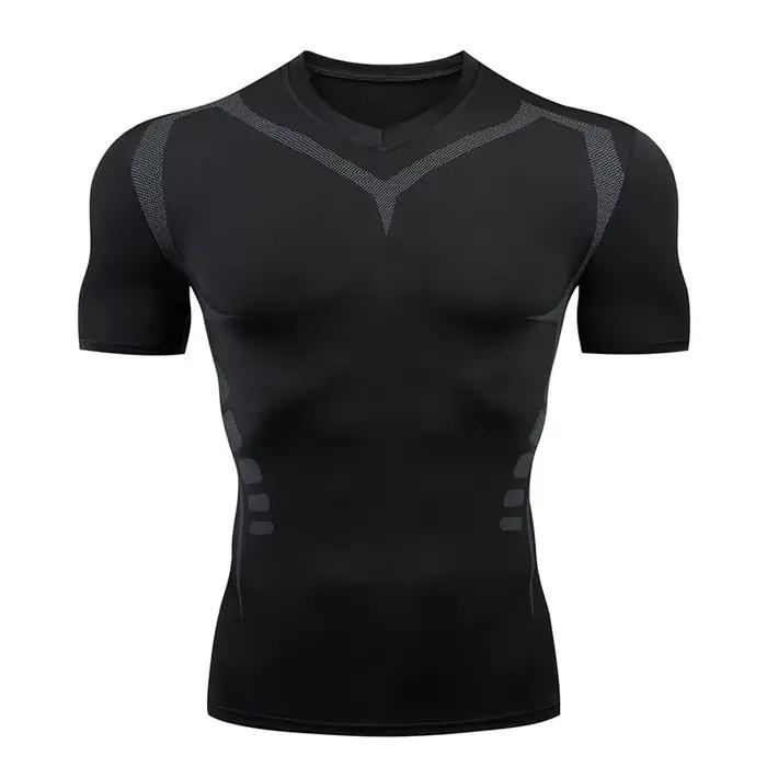 Sport T-Shirt hommes séchage rapide à manches courtes Sport T-Shirt hauts salle de Sport Fitness Com