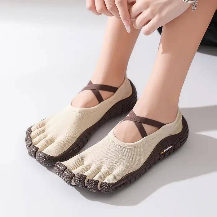 Chaussures pieds nus à cinq doigts pour femmes, baskets séparées à bout en tricot à bretelles croisé
