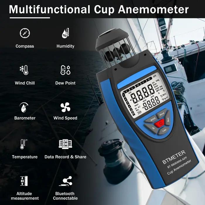 BTMETER-Anémomètre Numérique Mumental, Bluetooth, Vitesse du Vent, Hylique, Avg, Volume de l'Air, Al