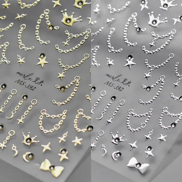 Autocollants pour ongles en chaîne étoile diamant 5D, 1 pièce, or argent, auto-adhésifs, décorations
