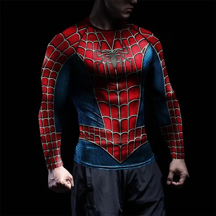 Nouveau T-shirt à manches longues pour homme 2026, imprimé Spider-Man, pour le sport et le fitness,