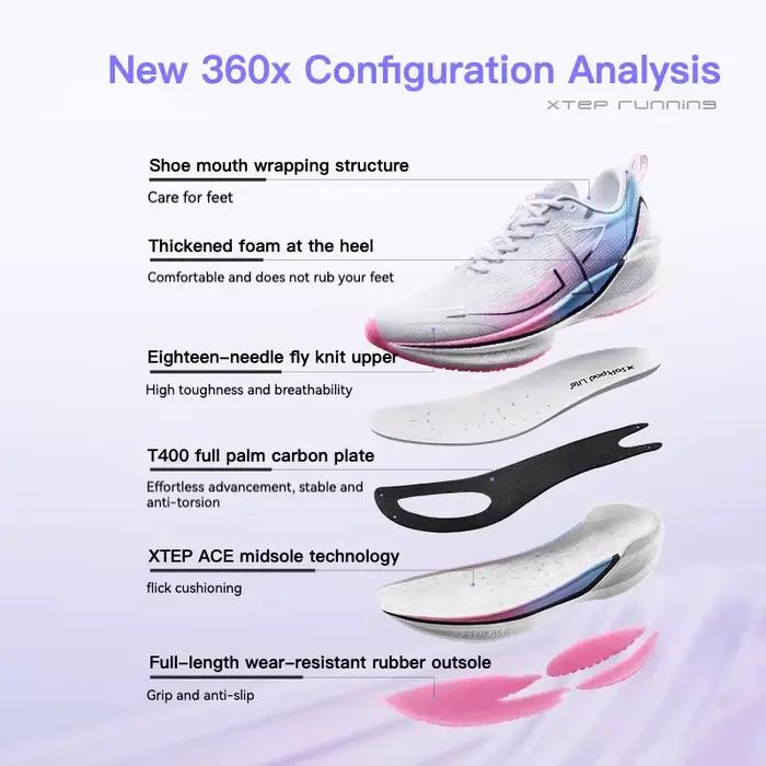 Chaussures de course Xtep 360X homme - Baskets légères plaque carbone pour marathon et performance
