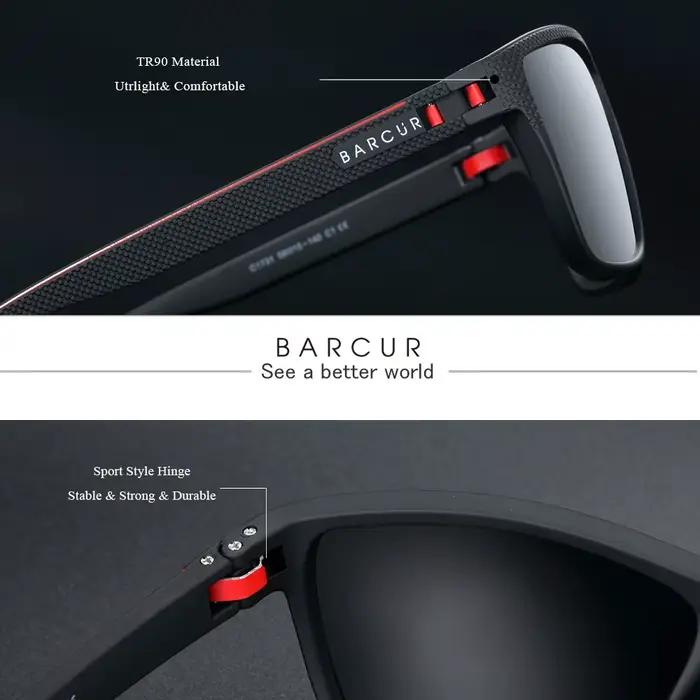 BARCUR Design-Lunettes de soleil polarisées TR90 pour homme et femme, accessoire de sport léger, pro