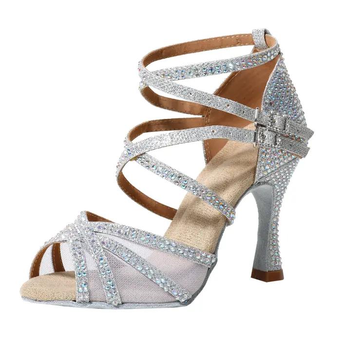 Nouvelles chaussures de danse latine pour femmes adultes, talon de 7.5cm avec semelle souple cloutée