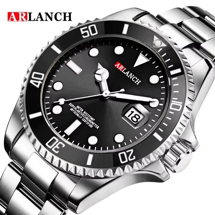 ARLANCH Top marque de luxe mode plongeur montre hommes 3 ATM étanche Date horloge noir Sport montre