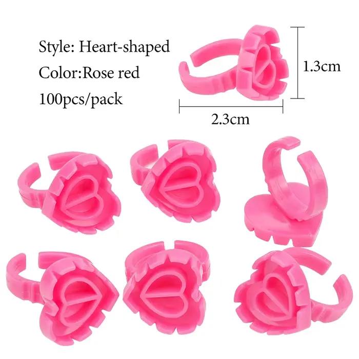 Porte-anneau de colle jetable pour cils, 100 pièces, tasse en plastique en forme de cœur, support de