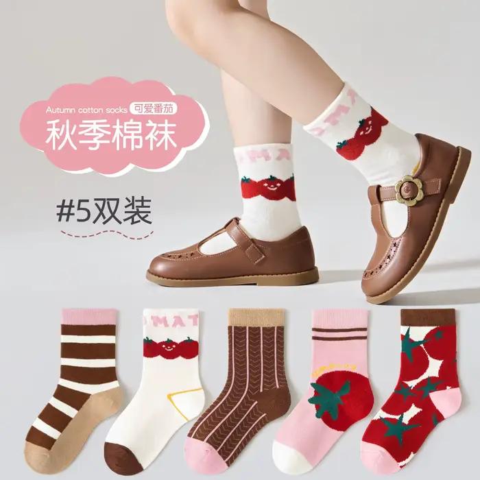 5 paires de chaussettes de printemps pour filles, chaussettes mignonnes en coton de classe A, chauss