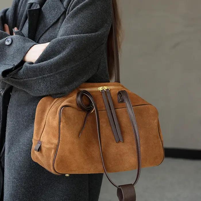 Sac fourre-tout en cuir véritable de vache pour femmes, fourre-tout en daim, sacs à main en cuir de