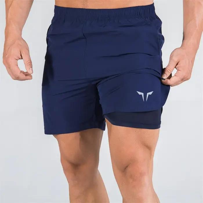 Short de sport de fitness à double pont pour hommes, slim, séchage rapide, tissé, respirant, pantalo