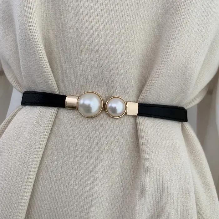 Ceintures élastiques élégantes à Double perles pour femmes, bretelles fines, décoration de jupe pour