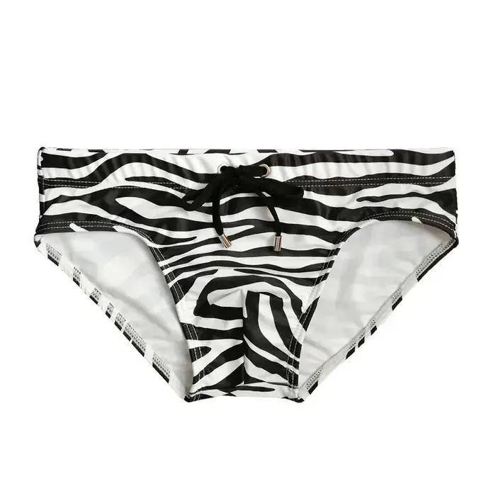 Maillot de bain homme taille basse sexy séchage rapide slip zèbre avec cordon serrage plage