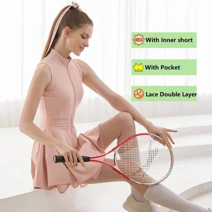 Robe sans manches pour femmes mode tennis golf dentelle séchage rapide fermeture éclair semi-automatique robes minces sport Jersey jupe occasions spéciales
