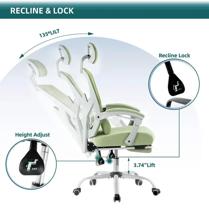 JHK ergonomique inclinable à dossier haut maille salon chaise de jeu à bascule bureau d'ordinateur p