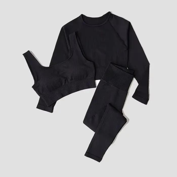Ensemble yoga femme sans coutures legging brassière haut manches longues fitness