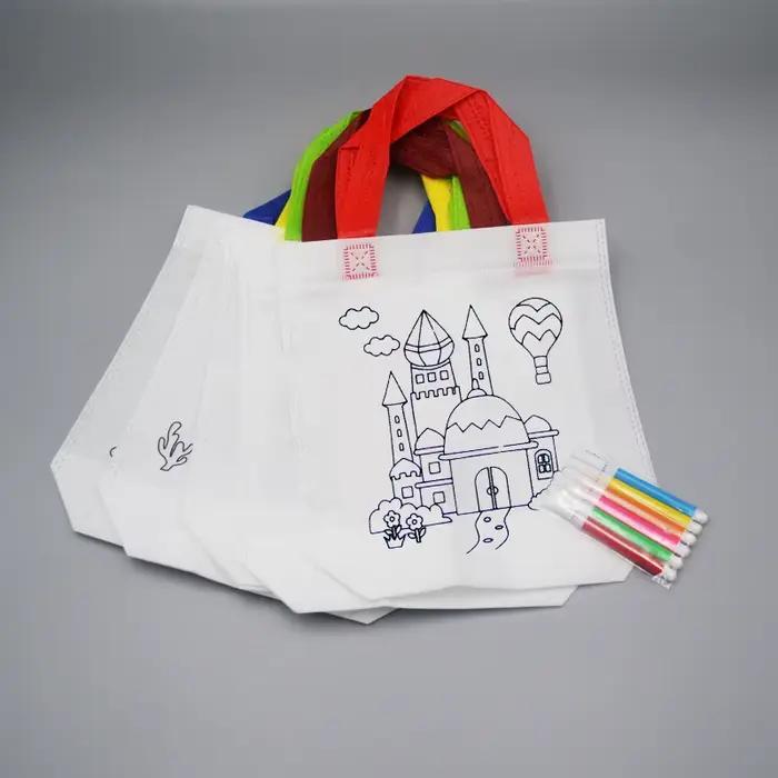 20 pièces bricolage Graffiti sac marqueurs de coloriage peinture à la main sacs Non tissés pour enfa