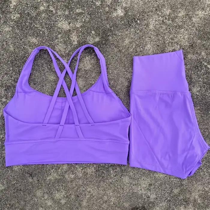 Ensemble yoga 2 pièces femme - Soutien-gorge dos croisé et short taille haute pour fitness