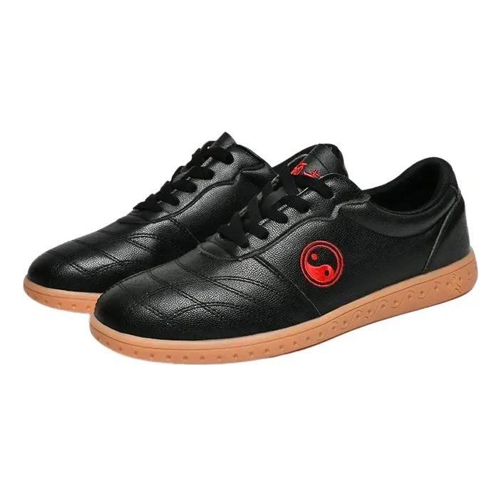 Chaussures de tai chi souples pour personnes d'âge moyen et âgées, en cuir, semelle en tendon de bœu