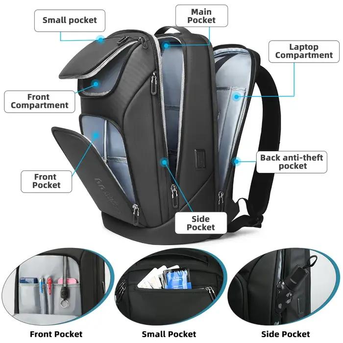 Sacs à dos d'affaires HK pour hommes, sac multifonctionnel pour ordinateur portable de 17.3 pouces,