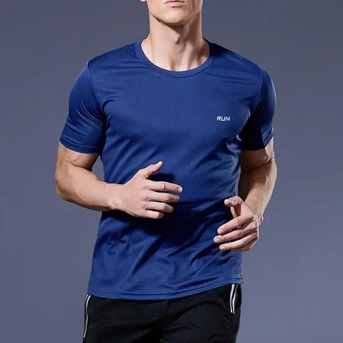 Haute qualité Polyester hommes course t-shirt séchage rapide Fitness chemise entraînement exercice v