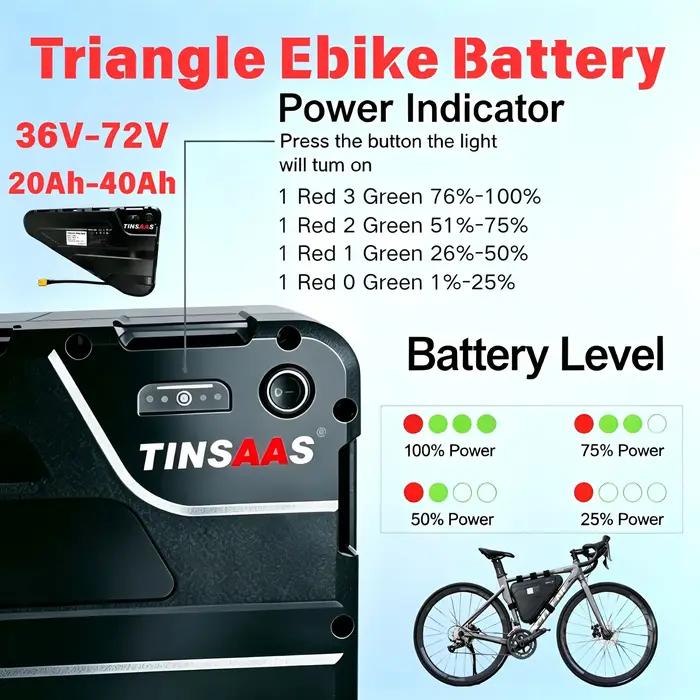 Batterie triangulaire pour vélo électrique 36V 48V 52V 60V 72V cellules 21700 pour cyclisme longue distance moteurs 250W 3000W occasion sportive voyage quotidien