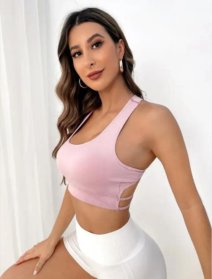 Soutien-gorge sport respirant sans coutures antichoc - Top fitness yoga push-up femmes entraînement gymnastique