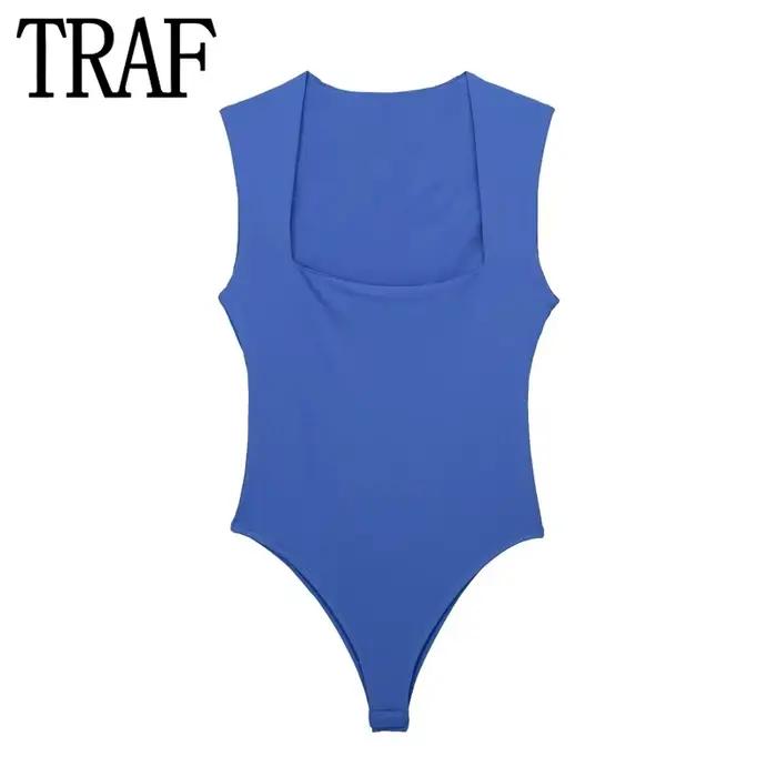 MUJER 2025 noir femme corps col carré sans manches Body femmes bleu blanc Sexy serré Body Lingerie m
