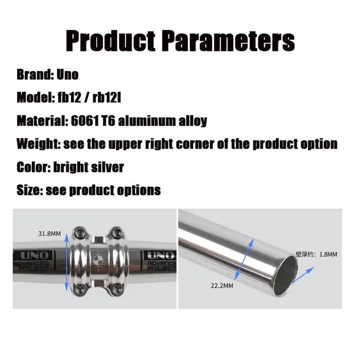 UNO-Guidon plat et courbé pour vélo, couleur argent, pour VTT, dimensions 31.8mm, 640mm, 680mm, 720m