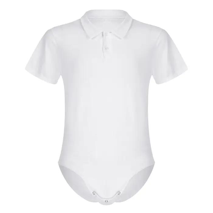 Adulte hommes une pièce Body Catsuit à manches courtes col rabattu bouton-pression entrejambe chemis