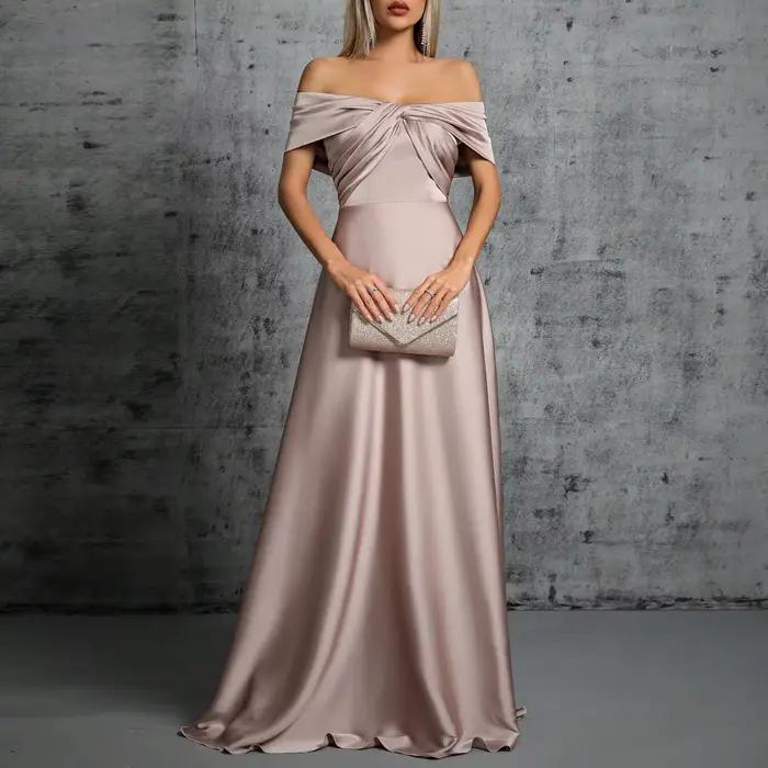 Mgiacy ligne cou irrégulière croix plissée robe en satin robe de bal robe de soirée robe de demoisel