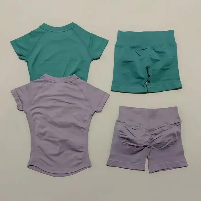 Ensemble de sport 2 pièces HISTELLO Df couleur unie, tenue de yoga sans couture à manches courtes po