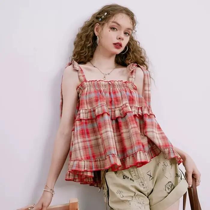 Y2K femmes chaudes été Acubi japon Vintage Gyaru réservoirs et Camis à lacets vert haut court à carr