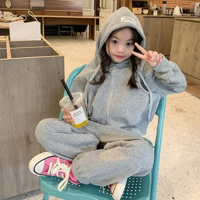 Ensemble de survêtement pour enfants garçon et fille vêtements pour bébé sweatshirt uni d'automne avec lettres imprimées sweat à capuche zippé et pantalon de sport ample occassions spéciales activités de plein air