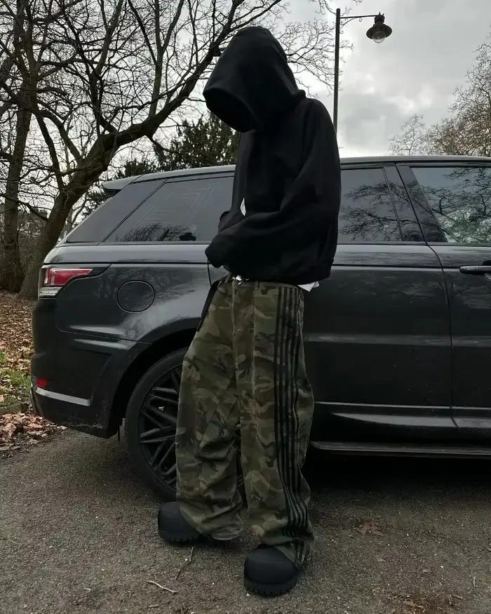 Jean baggy rétro Y2K, pantalon en denim à jambes larges, pantalon de survêtement camouflage brodé ra