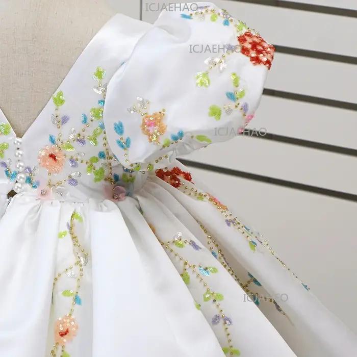 Robe de princesse blanche faite main avec appliques pour enfants, tenue de cérémonie pour filles, id