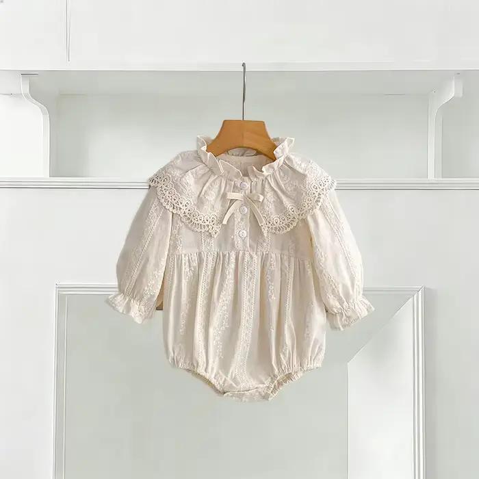 Body pour nouveau-né de 0 à 2 ans, vêtements à la mode, barboteuse en dentelle, col Peter Pan, nœud