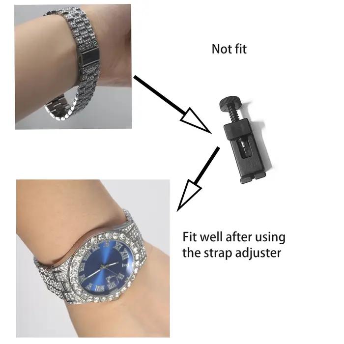 Ensemble de montres en argent pour hommes, 3 pièces, Hip-hop Punk incrusté de diamants + chaîne cuba
