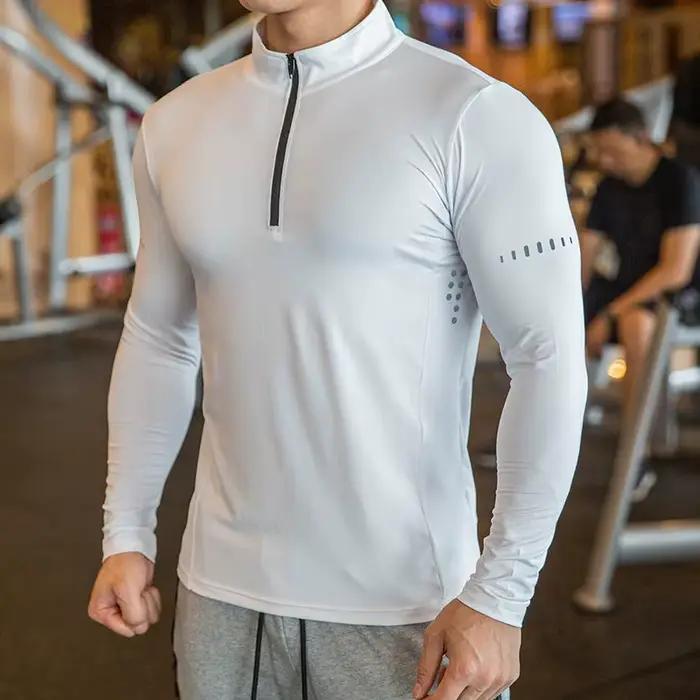 T-shirt Sport Manches Longues Homme Coupe Cintrée - Course Entraînement Respirant Col Montant
