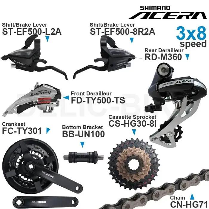 Groupe de vitesses WinterMANO ALTUS Acera 3x8 - Levier EF500, dérailleurs TY500, pédalier M360, cassette JOM