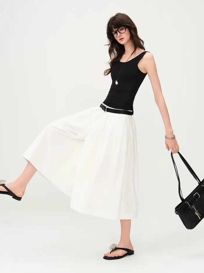 Pantalon décontracté en coton confortable FSLE, coupe large pour femme, nouvelle collection été 2026