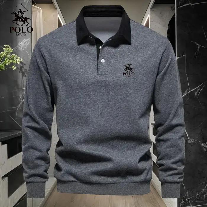 Polo luxe homme brodé manches longues - Haut mode business casual printemps automne polyvalent