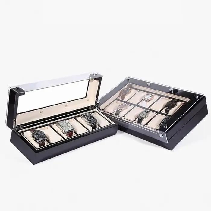 Boîte de rangement de montres en bois noire pour hommes collection de montres d'affaires organisateur de montres simples vitrine pour bureau salon et cadeau spécial