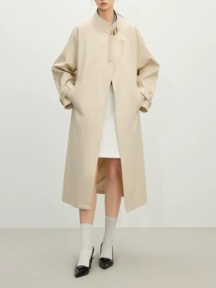 FSLE-Manteau long décontracté à col montant pour femme, tenue de bureau, style britannique, nouvelle