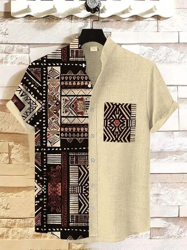 2025 Vintage Style africain hommes rétro ethnique Tribal à manches courtes dessus de chemise mode dé